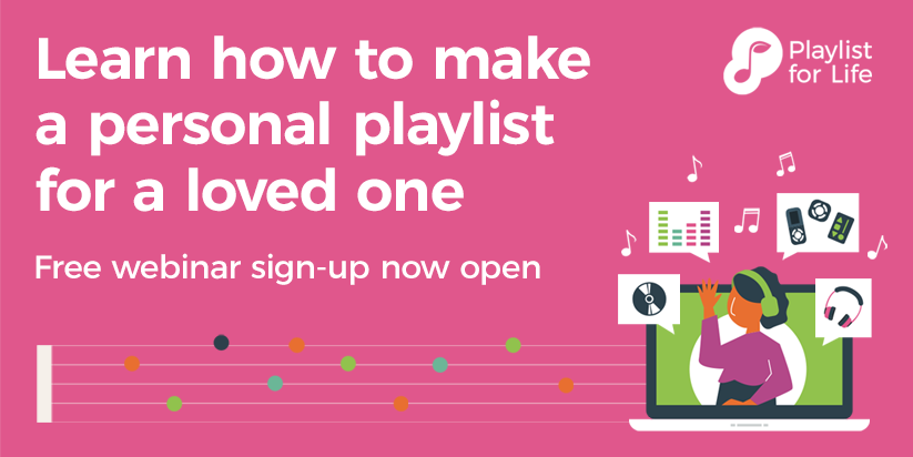 PlaylistforLife's tweet photo. 🔊There's still space on our free Family &amp; friends webinar tomorrow (Thurs) at 11AM if you would like to find out more about making a playlist for a loved one with #dementia. Next one is 7th Oct. Info &amp; booking at https://t.co/bfZQoubyvY #powerofplaylists #bbcmusicmemories 💚🎵 https://t.co/E3G9KdrTaD
