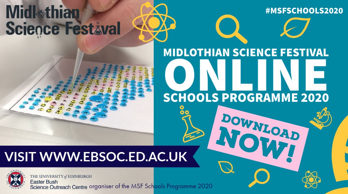 EBSOClab's tweet image. If you are a @midgov school 🏫 you can book an interactive online workshop as part of the @MidlothSciFest Schools Programme! Lots of exciting new things this year! DOWNLOAD ⬇️ the programme and BOOK NOW🎟️. Click here 👉edin.ac/3jRtdKU
@DanderhallPS 

#MSFschools2020