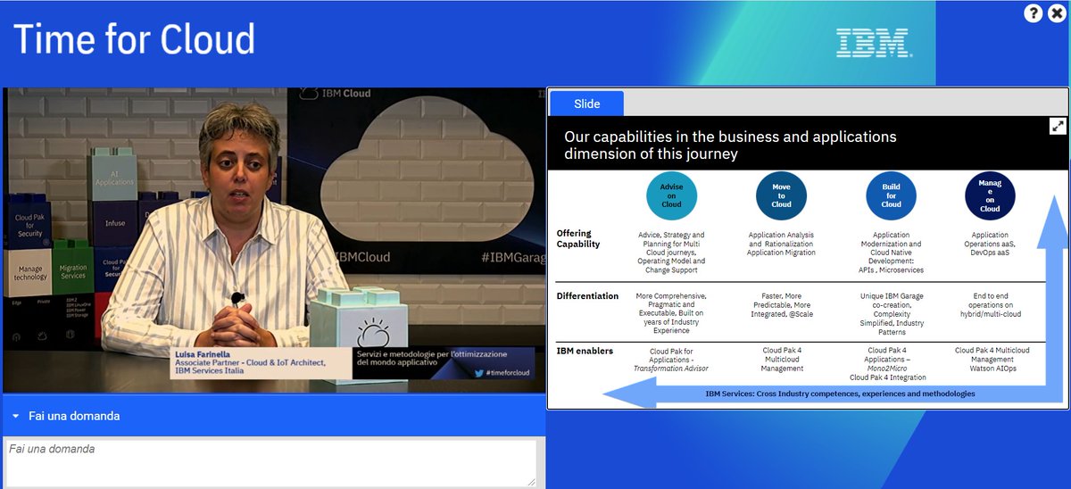 Digital4_biz's tweet photo. Ora nel corso di #timeforIBMCloud, l'intervento di @LuisMcFarin Associate Partner - Cloud & IoT Architect - GBS, @IBMItalia. Una volta stabilito l'obiettivo dei clienti si costruisce la roadmap per raggiungerlo, che può essere molto variegata
#IBMCloud #IBMGarage #startIBMCloud https://t.co/WXAKpbJOY9