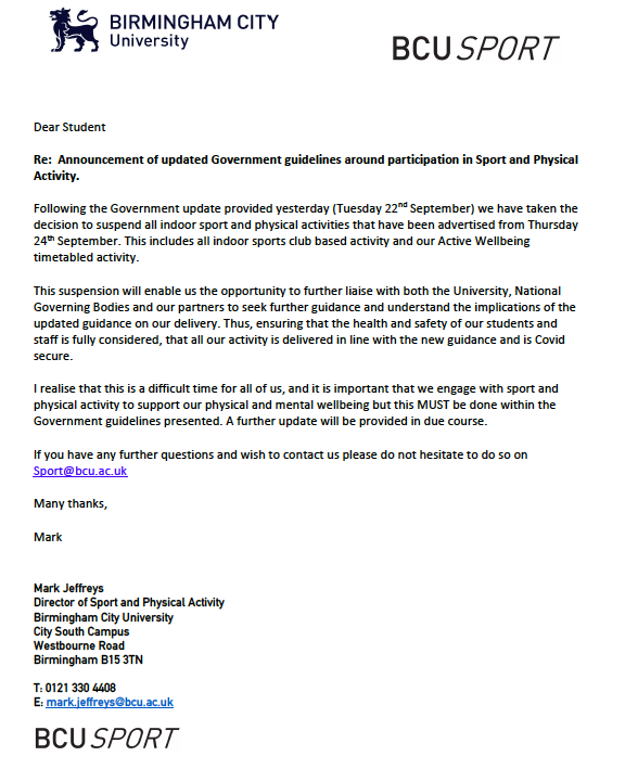 BCU Sport Department tweet media