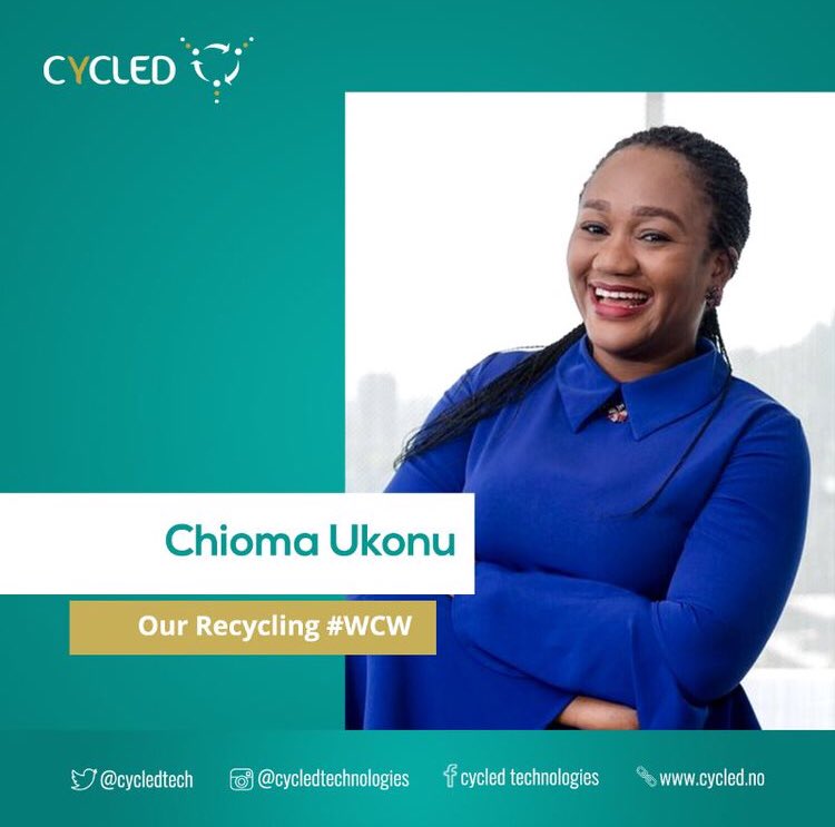 Cycled (@cycledtech) on Twitter photo Our #WCW for today is cofounder of RecyclePoints (<a href="/RecyclePointsNG/">RecyclePoints ♻️</a>), Chioma Ukonu (<a href="/ChiomaUkonu/">Madam Recycle</a>) 🇳🇬
Her company is dedicated to fighting the plastic waste scourge in Lagos state that poses environmental hazards to communities! ♻️ 👏
#CycledTech #Recycling Our #WCW for today is cofounder of RecyclePoints (<a href="/RecyclePointsNG/">RecyclePoints ♻️</a>), Chioma Ukonu (<a href="/ChiomaUkonu/">Madam Recycle</a>) 🇳🇬
Her company is dedicated to fighting the plastic waste scourge in Lagos state that poses environmental hazards to communities! ♻️ 👏
#CycledTech #Recycling
