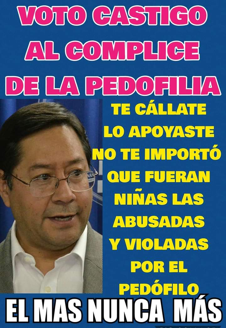 .@LuchoXbolivia
 #Bolivia sabe quién eres! 
Los #Masistas ( socialistas)que tienen un poco de moral, te darán tu #VotoCastigo porque #EvoPedofilo
Pagará por sus delitos igual que tú!
#ElMasNuncaMas
