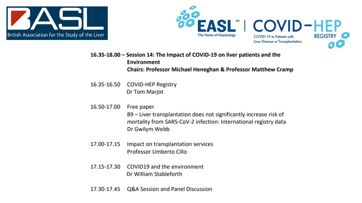 Excellent #BASL2020 so far. Looking forward to presenting some @CovidHep & @SecureCirrhosis data this afternoon alongside Gwil Webb

COVID-19 outcomes in patients with CLD & liver transplantation. Data from 29 countries and >1500 patients. 

@MichaelHenegha8 @williamstablef1