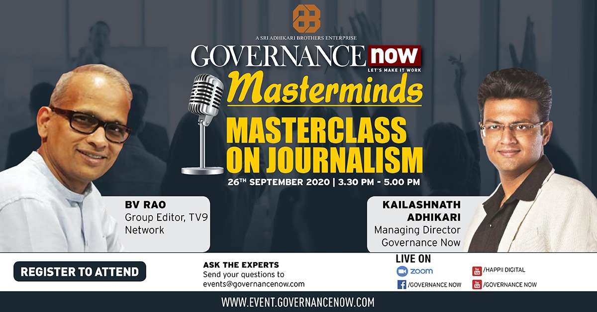 KAdhikaari's tweet photo. Learn from the master's themselves as @governancenow (A Sri Adhikari Brothers #Enterprise) presents #Masterminds.
Tune in on 26th Sept 3.30pm onwards for the first #Masterclass with Mr @ByBvRao, Editor, TV9 Network. 

Register Now:  https://t.co/3hvm7JHjYg 
#Journalism #NewsAlert https://t.co/CVKimrAVmY