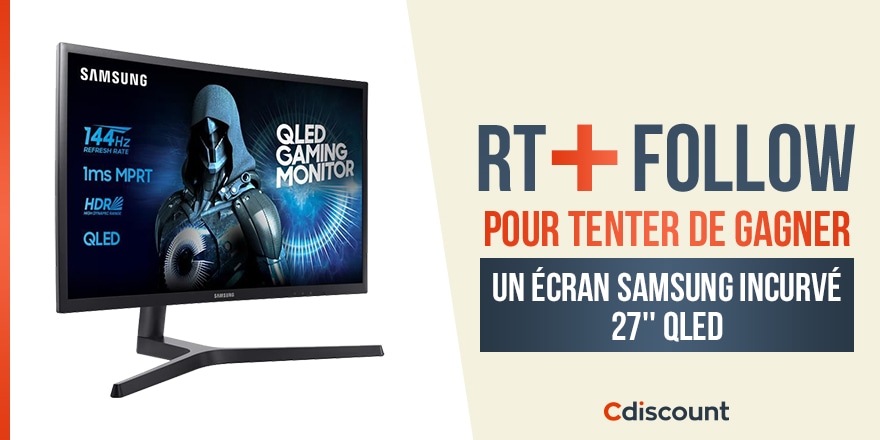 🎁 #Concours Un écran incurvé Samsung QLED 27'' à gagner aujourd'hui : pick.aw/PqcauRt Pour tenter de le remporter : 🔸 RT ce tweet 🔹 Follow @Cdiscount ⏰ TAS 29/09