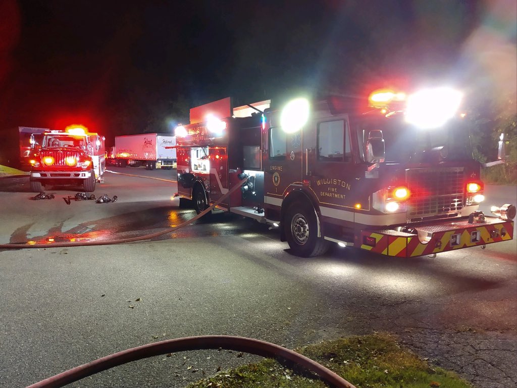 WillistonFDPIO's tweet photo. Williston Fire Department and multiple mutual aid agencies operated at a second alarm commercial out building fire earlier this evening - media release to follow shortly #WillistonFire #mutualaid @EssexJctFire @Btvfire @SOBURLFIREL3671 https://t.co/ZAvWuGRE8P