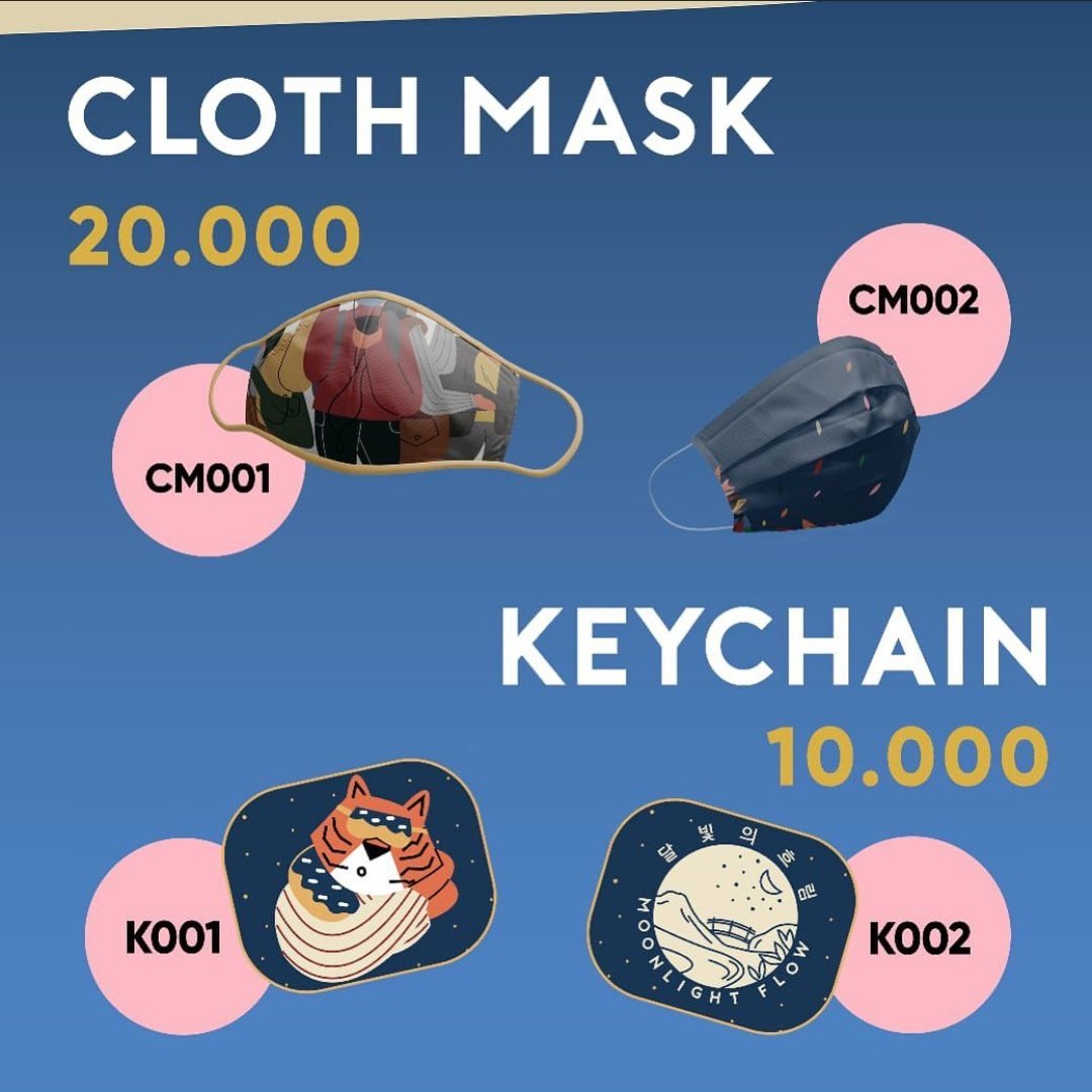 [KCD 2020's Official Merchandise]Cloth masks are available in 2 versions (CM001/CM002)!Price: Rp20.000,00Keychains are available in 2 versions (K001/K002)Price: Rp10.000,00You can PRE-ORDER the merchandise of your choice until September 30th