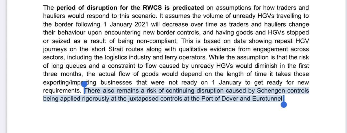 Delays assumed to build over first two weeks of January and last up to three months as traders get used to new checks, but could last beyond that if France applies rigorously Schengen passport checks at juxtaposed border (first time I’ve seen that detailed as a potential issue).