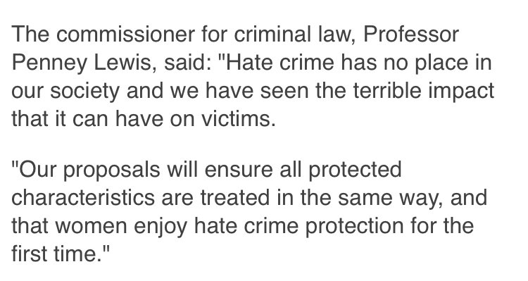 Law Commission now recommend ‘hate crimes’ extend to protect women.First, we must see your definition of ‘woman’. https://www.bbc.co.uk/news/amp/uk-politics-54254541?__twitter_impression=true