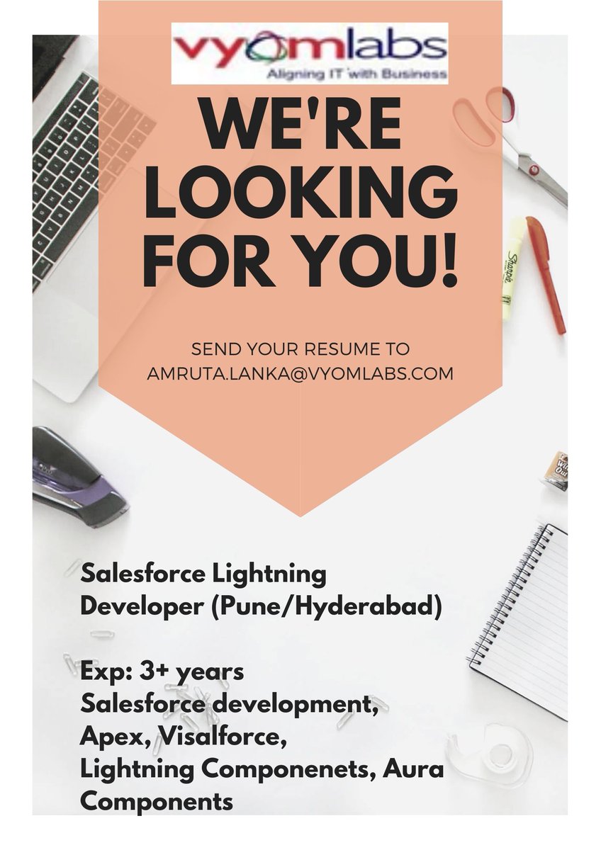 vyomlabs's tweet photo. #JobAlerts
We are hiring Salesforce Lightning Developer at #VyomLabs
Location: Pune/Hyderabad
Exp: 3+ yrs
Skills: #SalesforceDevelopment #Apex #AuraComponents #Visalforce
Apply Now: https://t.co/y9af4YQpL1
#Vyomjobs #ITJobs #Career #JobOpenings #Salesforce https://t.co/QXgNr1Hb5I