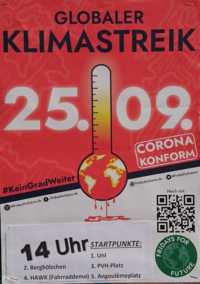 GreenpeaceHi's tweet photo. Auch @FFFhildesheim ruft mit #KeinGradWeiter zur Teilnahme am nächsten globalen #Klimastreik auf. Es ist die Gelegenheit für alle ein Zeichen für mehr #Klimaschutz zu setzen. Es gibt diesmal 5 Strecken. Die Demo ist natürlich Corona Konform mit Abstand und Maske. https://t.co/sDXhgWxJG3