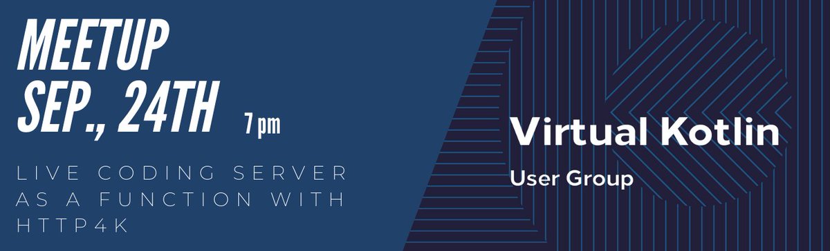 virtualkug's tweet photo. Join us tomorrow at 7 pm for a live coding session with @dmitrykandalov. Dimitry will show us how to do "server as a function with http4k". Head over to https://t.co/1403i6XMjl for more details and sign up for free.

#http4k #nextmeetup #vkugannouncement https://t.co/vUWnCxRPgE