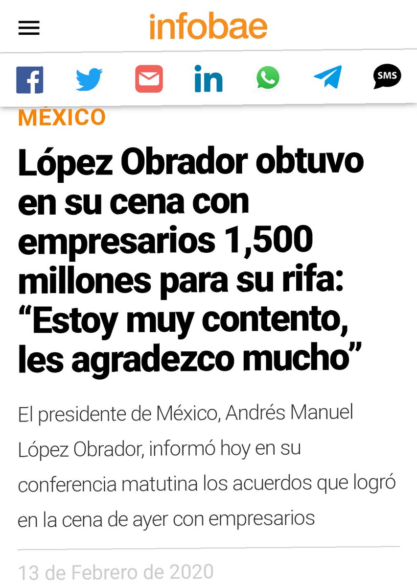 5.- En un acto verdaderamente vergonzoso y como vil delincuente  @lopezobrador_ cita a empresarios a palacio nacional a una supuesta cena dónde ahí les pidió dinero para la rifa del avión presidencial , una aportación voluntaria a fuerzas dónde obtuvo 1,500 mdp.