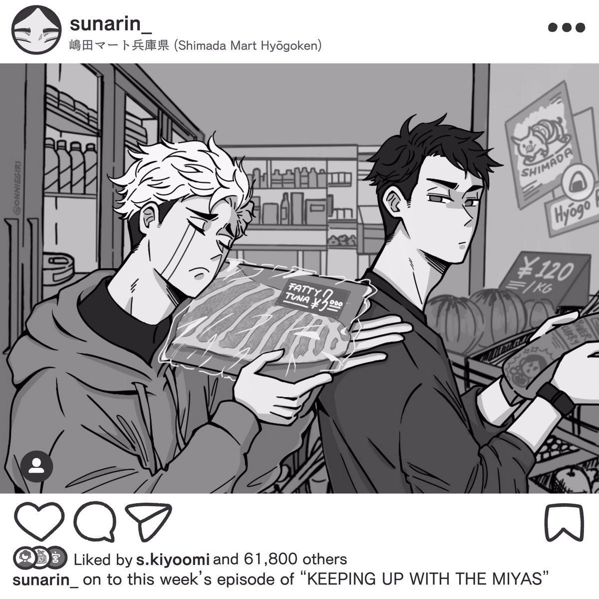 a miya twins instagram update from sunarin is my art piece for @onigirimyaasam ? woopwoop!!

the zine is still up for orders at https://t.co/Qq296inKug until october guys!! ?? 