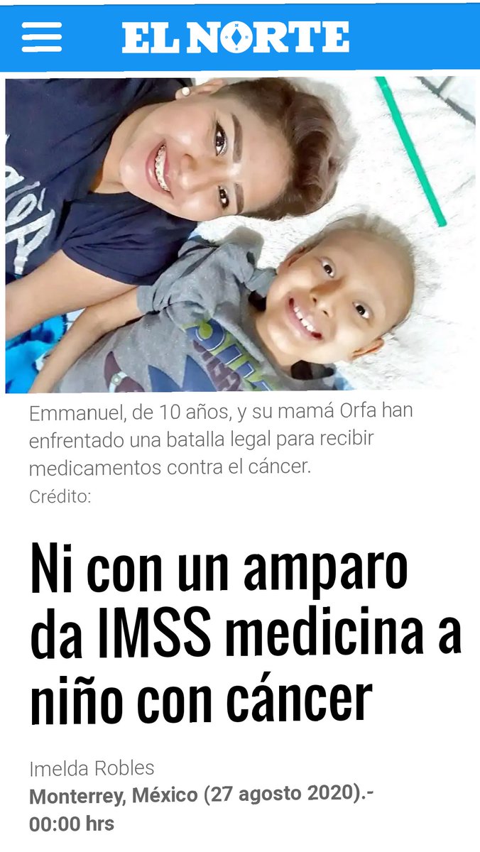 13.- Pero  @ONU_es ,  @ONUDHmexico....  @lopezobrador_ omitió decirles que cada 4 hrs muere un niño de cáncer en México por falta de tratamientos contra está enfermedad y se han llegado a amparar para poder ser atendidos y ni con amparos el IMSS da medicamentos a niñas y niños.