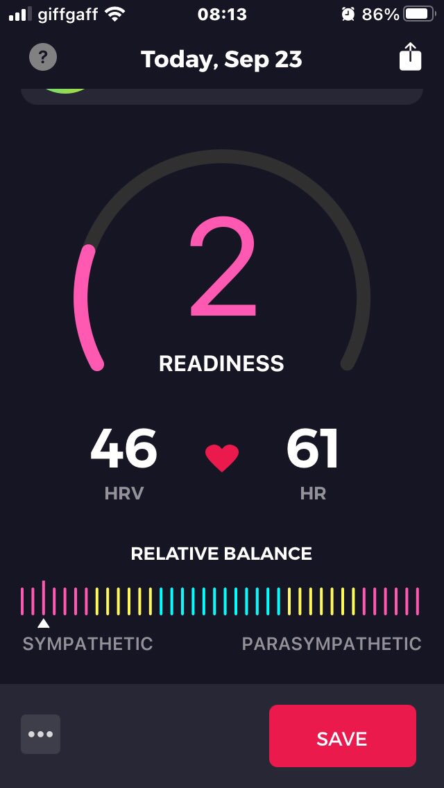 Coptions's tweet image. This to me is proof of what I have been saying since COVID began. Hrv will indicate early transmission. I have been maintaining excellent readings for months now but this is the result of flu and pneumonia jabs yesterday. My hrv has rarely dropped below 50 nearly ten years.