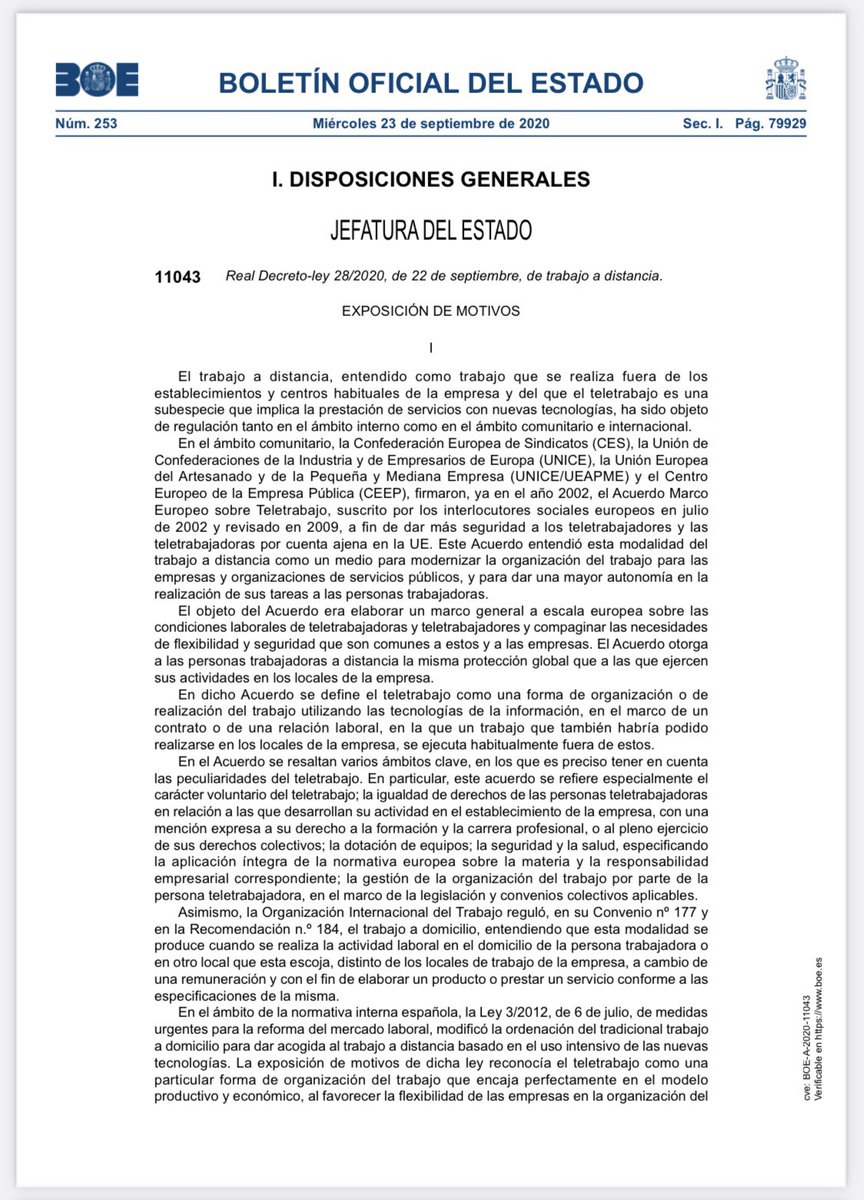 instrabajoyss's tweet photo. 🔵 #BOE 23.9.2020 

Real Decreto-ley 28/2020, de 22 de septiembre, de trabajo a distancia.

⬇️
https://t.co/h2VAXW1Azn

@empleogob @AQHT_TVE @ASNALA_ @AEDTSS #teletrabajo #itss https://t.co/NPNJGrPfYt