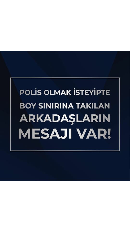 Polis alimlarindaki boy şartı düşünürsun. Bizler 1-2 cm hatta 2-3mm ile eleniyoruz. Kendimizi parkurda gösteremeden eleniyoruz. Lutfen polis alimlarindaki boy şartı dusulursun. Sayın süleyman soylu'ya iletir misiniz? 
<a href="/yucelkoc/">Yücel Koç 🇹🇷</a>
 
<a href="/cemkucuk55/">Cem Küçük</a>
 
<a href="/suleymansoylu/">Süleyman Soylu</a>
 
<a href="/slymnoz/">Süleyman ÖZIŞIK</a>