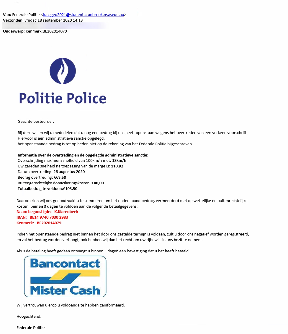 pzvlas's tweet photo. Opgelet, er circuleert opnieuw een fake e-mail, zogezegd van de federale politie die vraagt om dringend een achterstallige verkeersboete te betalen. De vraag tot betaling van boetes door de politie gebeurt NIET via e-mail! Ga er dus NOOIT op in❗ https://t.co/yeX6Kxd8WE