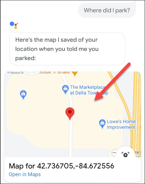 Kwenye Google Maps Baadae ukirudi kutaka kujua sehemu uliyo-pack, fungua Google Assistant kisha sema moja kati ya hizi command “Where’s my car?”“Where did I park?”“Find my car’s location"Google Maps itafunguka na kukuonyesha sehemu uliyo-pack, nenda kachukue gari yako