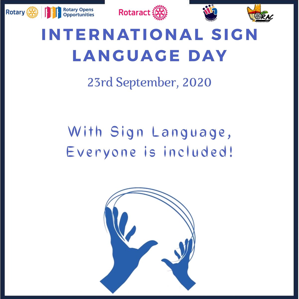 DavcRotaract's tweet photo. "Signs are to eyes what words are to ears."👀

The Rotaract Club of DAV College Chandigarh organised an event to observe International Day of Sign Languages. 

The rotaracters imitated a sign each from the deaf-alphabets with their hands to promote sign language. https://t.co/r61YwRTvqi