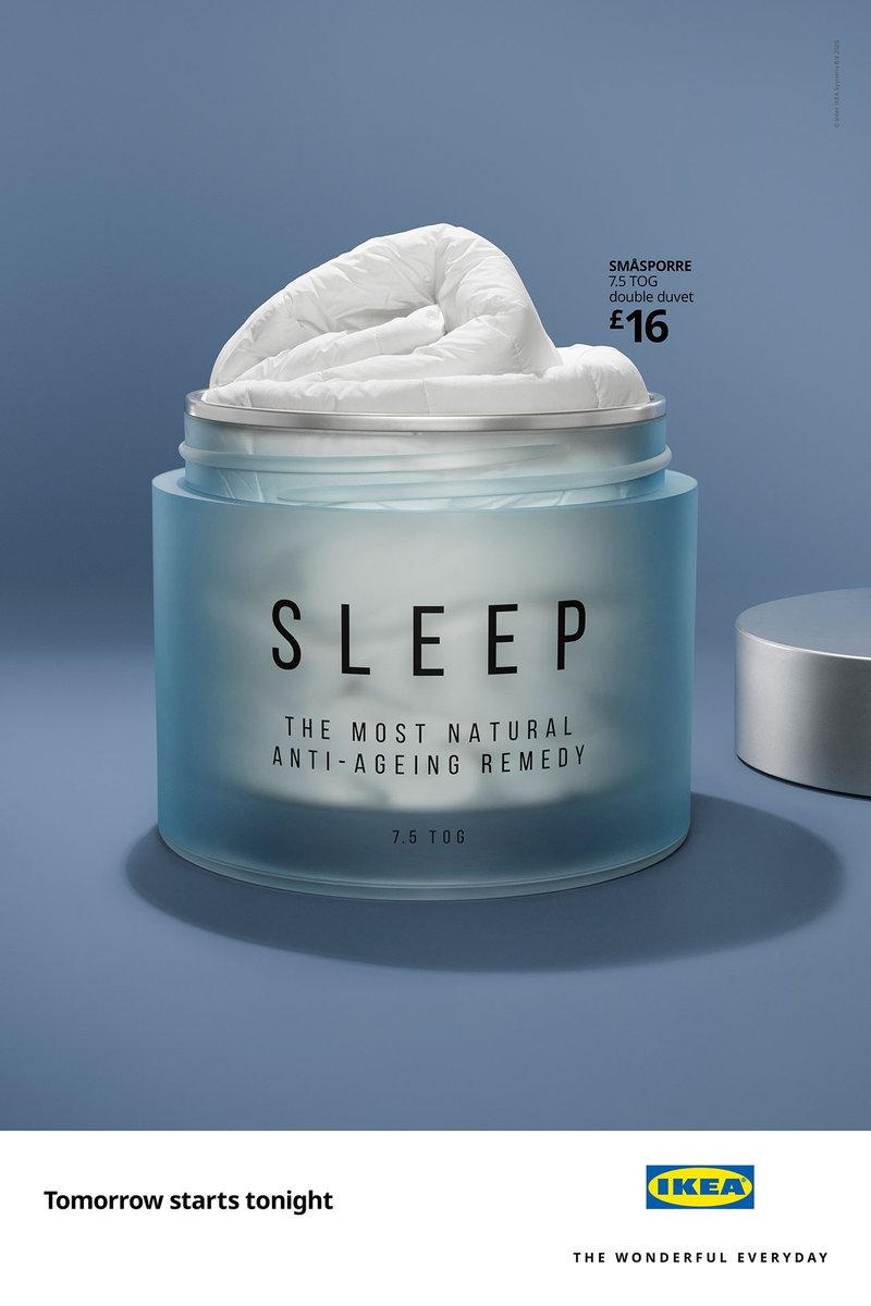 Campaignmag's tweet image. Ad of the Day: Ikea's striking print ads highlight the benefits of sleep by comparing it to fad products that promise the same restorative results but rarely deliver bit.ly/3kynr18 via @motherlondon