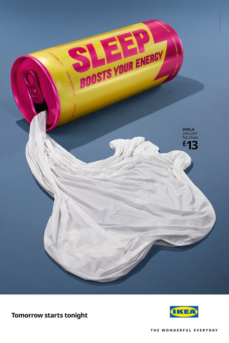 Campaignmag's tweet image. Ad of the Day: Ikea's striking print ads highlight the benefits of sleep by comparing it to fad products that promise the same restorative results but rarely deliver bit.ly/3kynr18 via @motherlondon
