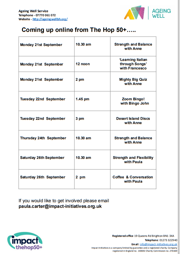 AgeingWellBH's tweet image. Did you know that Strength &amp;amp; Balance exercises can reduce your risk of a fall? nhs.uk/conditions/fal…
Join Anne tomorrow for a taster at 10.30. Just email paula.carter@impact-initiatives.org.uk
#fallpreventionweek #brighton #hove @BHCETS  #selfcareseptember #letsconnect
