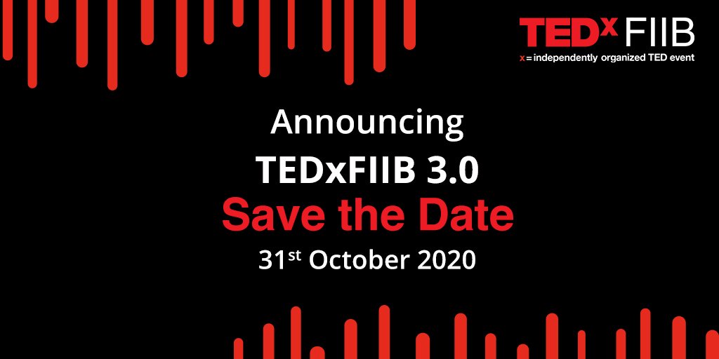 FIIBIndia's tweet photo. FIIB's most awaited mega-event is back in the town! Mark 31st October 2020 in your calendar as a day to be a part of the third straight TEDx event at FIIB which promises to be more engaging, enthralling and bolder than ever before.
#FIIBIndia #FIIBAdvantage #TEDxFIIB #tedx https://t.co/QihWI46Ce1