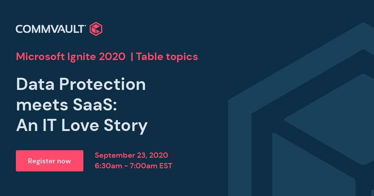 Hey #MSIgnite 📢 Join us for a love story, but not just any love story, an IT love story! Register now for #Commvault's session on Wednesday 9/23, Data Protection meets SaaS: an IT Love Story ow.ly/Bcev102nj7k