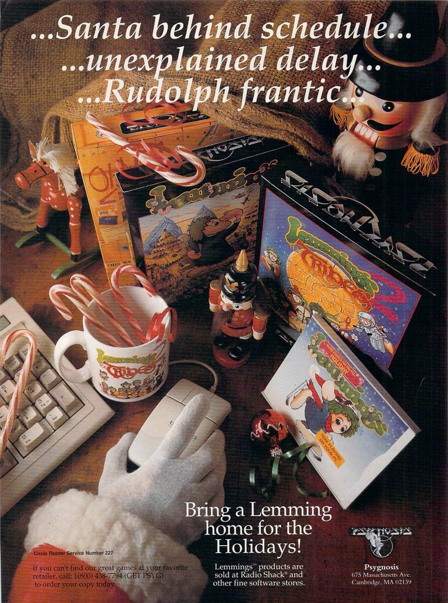 a Christmas-themed Lemmings ad! weird, because this is JANUARY, but oh yeah, magazines are silly and number themselves as month+1.