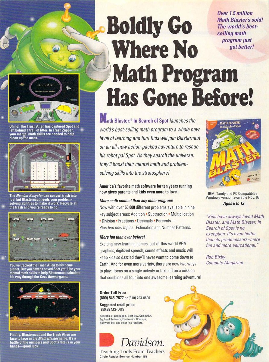 Math Blaster! a classic.Annoyingly this is like the... 4th? game under that name. It wouldn't be the last.
