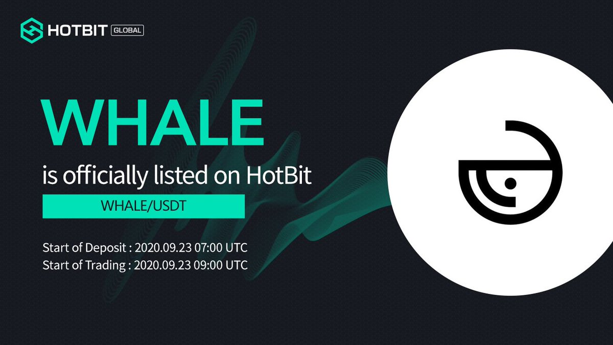coin_cal's tweet photo. New Events 🙌

Coin : WHALE
Date : 23/09/2020
Category : Exchange
Description : WHALE is now listing on HOTBIT

#Crypto #hotbit $WHALE

Telegram link : https://t.co/AwHs3Bw7ON https://t.co/ErByE9o3yh