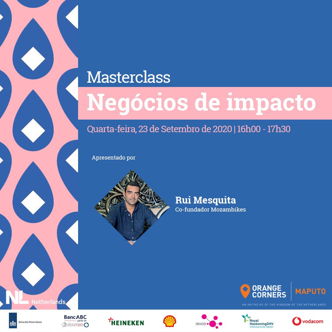 Do you want to know all about Impact #Business? Take part in this Masterclass specially prepared for you with Rui Mesquita, Co-founder of <a href="/Mozambikes/">Mozambikes</a>.
Places are limited, sign up at bit.ly/ocm_negocios_i…

#entrepreneurship #orangecorners