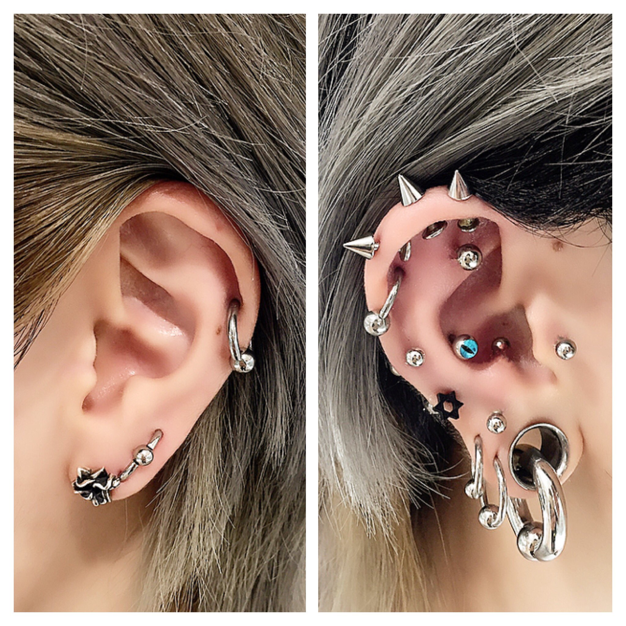 Roque 名古屋店 こんな感じで ボディピアスの バランス考えて 装着したらいいんだー すごく可愛い ボディピアス アンテナ 拡張 ホールトゥ アンチトラガス トラガス コンク 目玉 オービタル Roque 専門店 可愛い かっこいい T Co