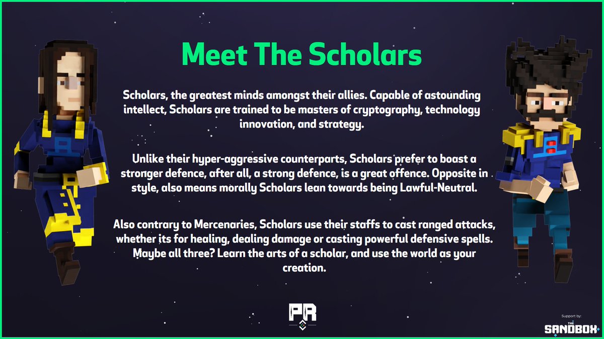 PlanetRiftMedia's tweet photo. 🧙‍♂️ Meet The Scholars 🧙‍♀️

The brainiest and brightest minds on Planet Rift.

#TheSandbox #PlanetRift #MMORPG https://t.co/Mf4hIDvc0H