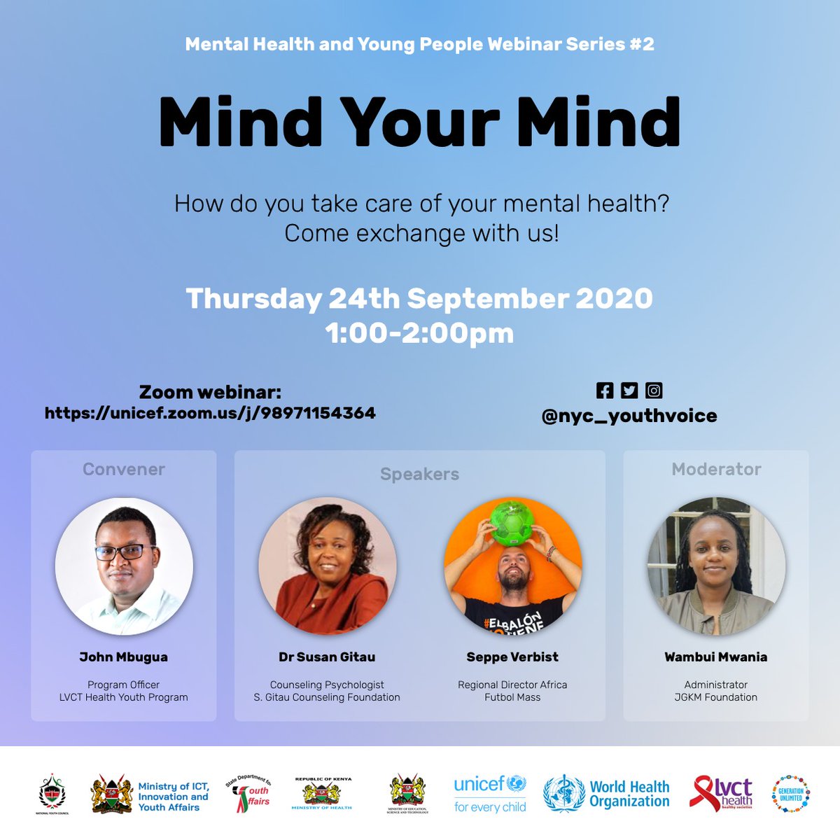 Join us for this discussion on mental health <a href="/one2oneKE/">#BongaNaOne2One</a> <a href="/NYC_YouthVoice/">National Youth Council Kenya</a> <a href="/johnmbugua13/">John Mbugua</a> #ItsOkayNotToBeOkay