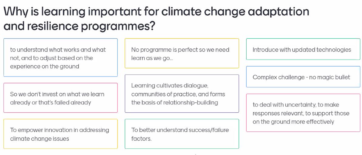 Why is learning important for climate change adaptation and resilience programmes?