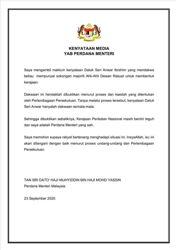 farizuansaroji's tweet photo. Kenyataan media Perdana Menteri yang sah.
#pmtepi
#dedahnumbers https://t.co/za2k6rmacT