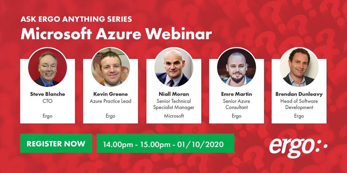 ErgoIreland's tweet photo. Webinar Alert: Hear from the experts themselves. Join us for an interactive Ask Ergo Anything on Microsoft Azure webinar on 1st October at 2pm. #askergoanything #knowyourcloud
Register here: https://t.co/mp9bfXlxYw https://t.co/nPNw5Royjz