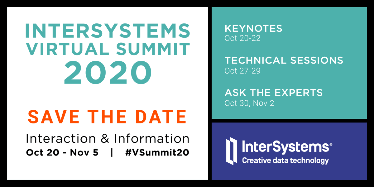 InterSystems_IB's tweet photo. Hemos preparado sesiones para todos los públicos en Virtual Summit 20: ejecutivos, desarrolladores o integradores de sistemas. 

Suscríbete para estar informado: https://t.co/CC62R9NKGU

#VSummit20 https://t.co/0zLHixHSYC