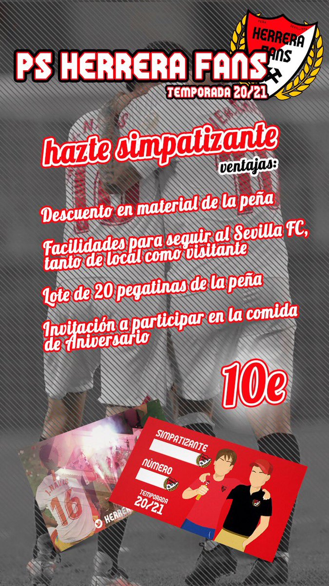 🗓️ Temporada 20/21🗓️
¡Hazte simpatizante de <a href="/HerreraFanSFC/">PS Herrera Fans</a> !
¡Pásate por la sede y pregunta!
🏟️🚌🍻🛫⚽ 10€/temporada