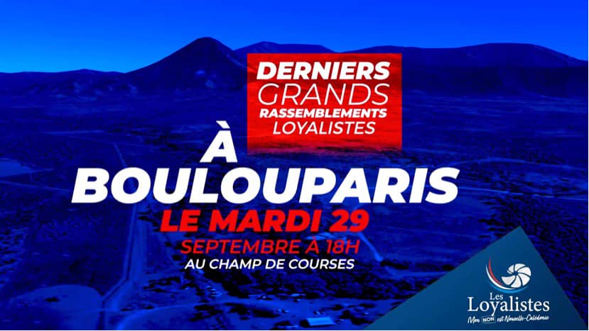 Rendez-vous ce soir à Boulouparis pour les #derniersgrandsrassemblements Loyalistes 🇫🇷  Venez nombreux !

#JevoteNon

Les informations pratiques 👇
📍 Boulouparis - Au champ de courses
🕕 18h