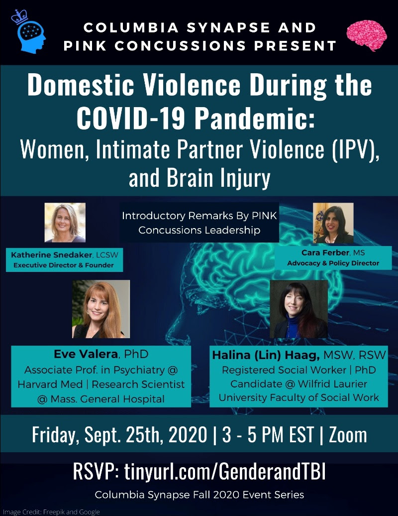 ValeraLabMGH's tweet photo. Join us this Friday from 3-5pm for a talk with @ColumbiaSynapse  and @PinkConcussions on domestic violence during the COVID-19 pandemic. Register here: https://t.co/EuvQnxGJRV https://t.co/6NAdYHfknn