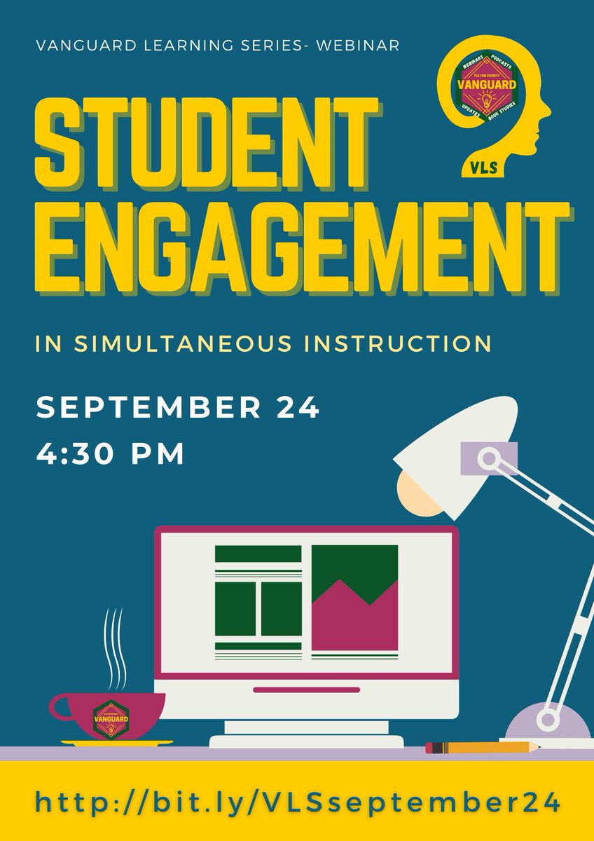 FCSVanguard's tweet photo. Vanguard Learning Series Webinar: Student Engagement in Simultaneous Instruction this week 09/24
@ 4:30pm #fcsvanguard #Simultaneousinstruction https://t.co/MlpJ9GptyO