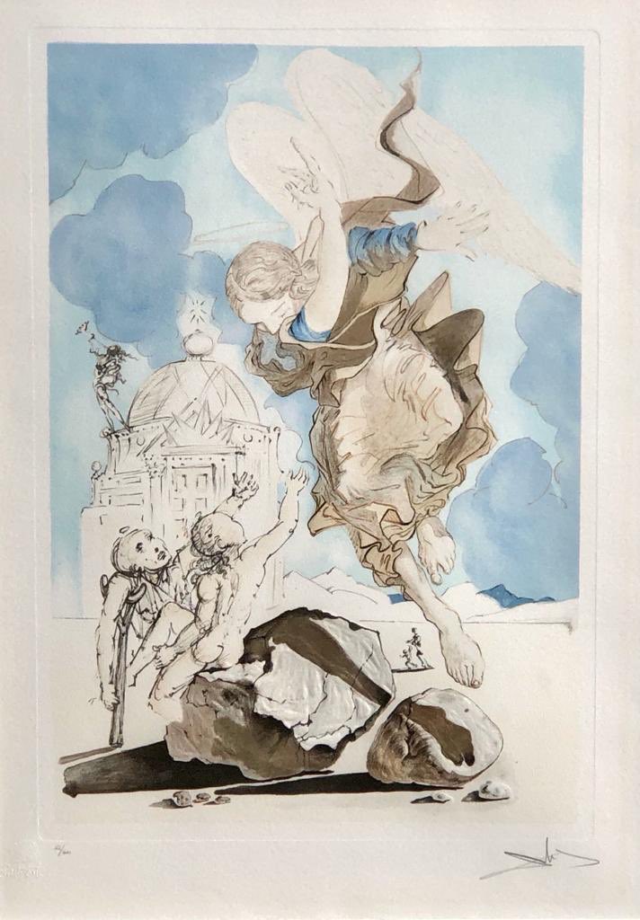 Salvador Dalí. Titulado "Eternal Angel". Aguafuerte de medidas 70 x 50 cms. Año 1981. Editado en Francia. #eduardoliraartgallery #liraartgallery