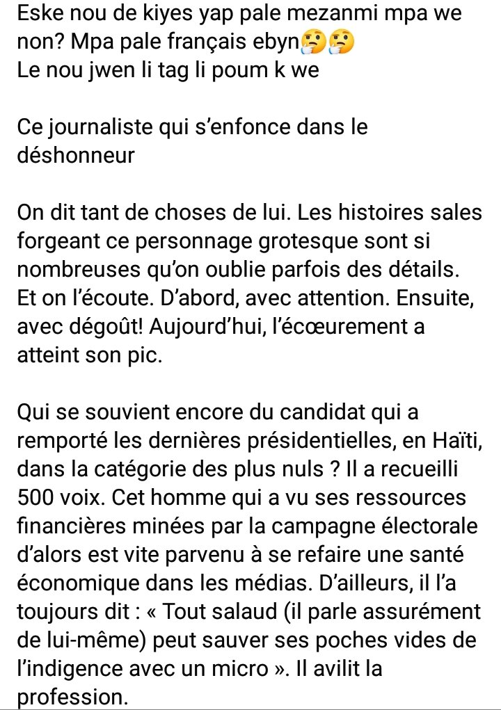 Chris_monfiston's tweet photo. @Fans_PM_JoutheJ @Frantzduval @JoutheJoseph @PrimatureHT Peu importe l'éducation que la personne ait reçu il aura toujours un comportement digne d'un écervelé
#Loucodesir https://t.co/xElHiaBoM9