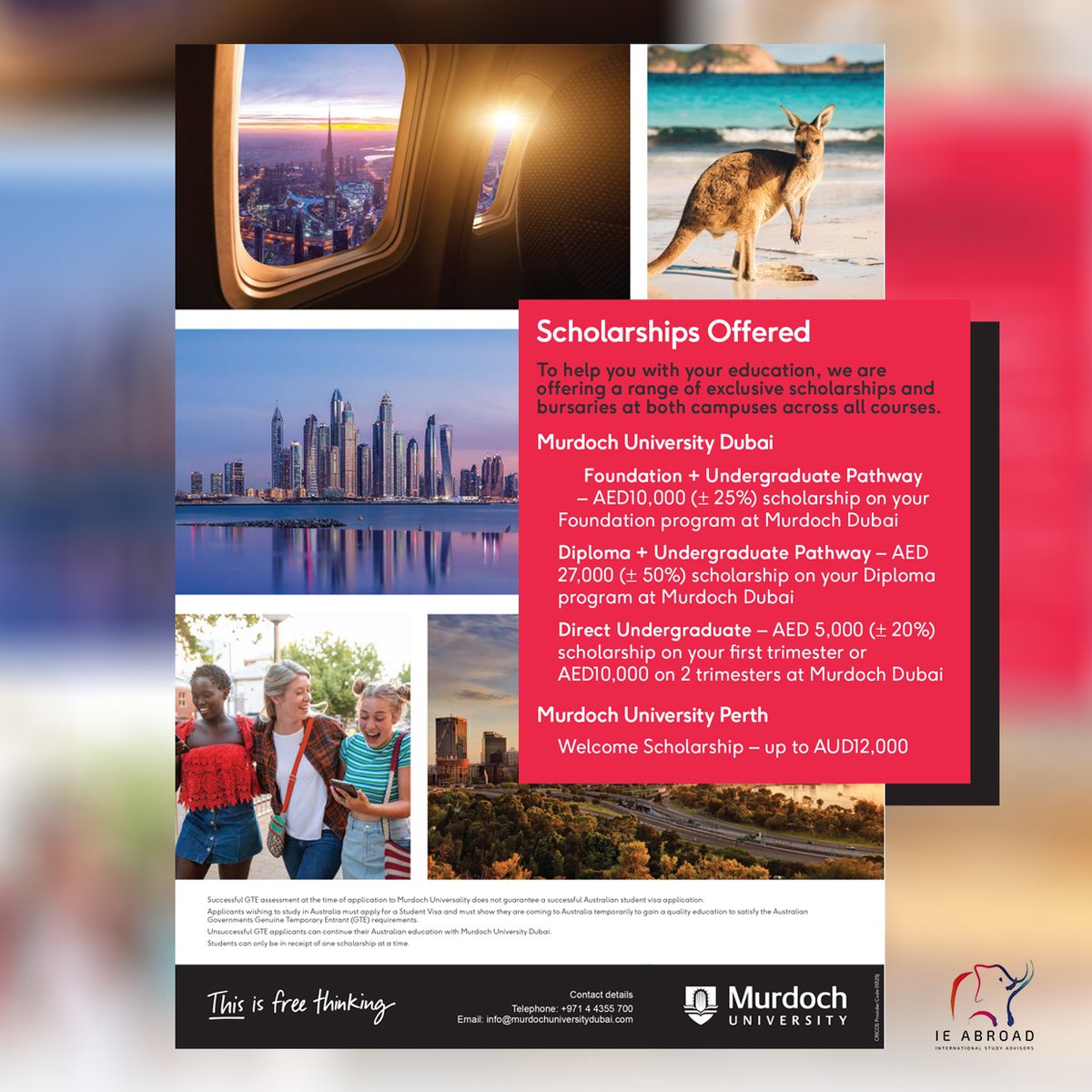SableUg's tweet image. Education in DUBAI🎓🎓Pathway to PERTH!

To help you with your education, Murdoch University is offering a range of exclusive scholarships and bursaries at both campuses across all courses. For anymore information please contact us directly via DM #StudyAdvisors #IEAbroad