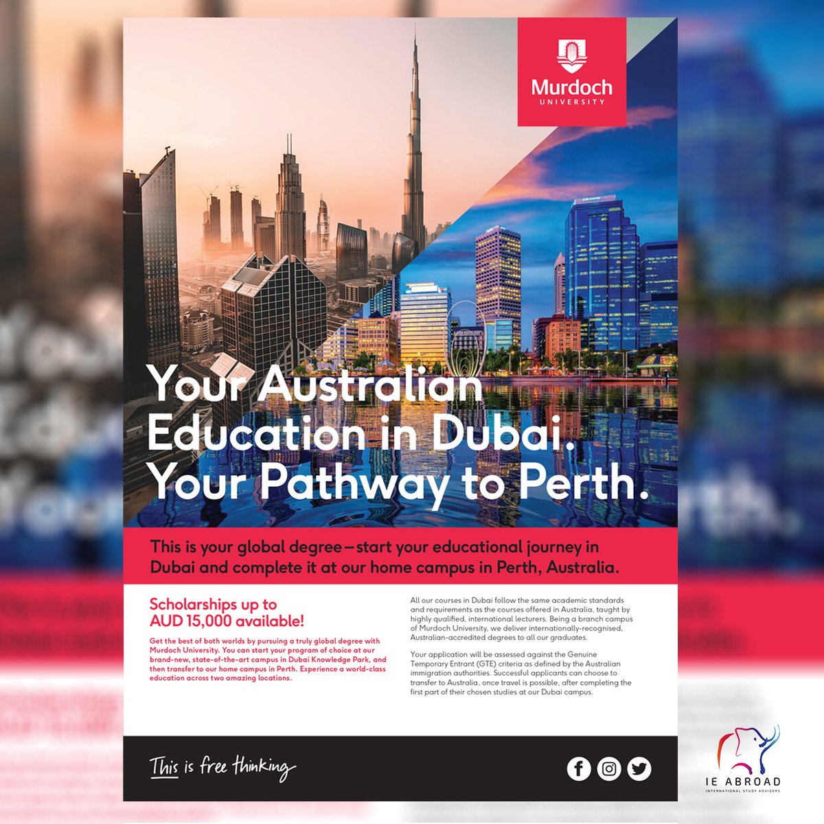 SableUg's tweet image. Education in DUBAI🎓🎓Pathway to PERTH!

To help you with your education, Murdoch University is offering a range of exclusive scholarships and bursaries at both campuses across all courses. For anymore information please contact us directly via DM #StudyAdvisors #IEAbroad