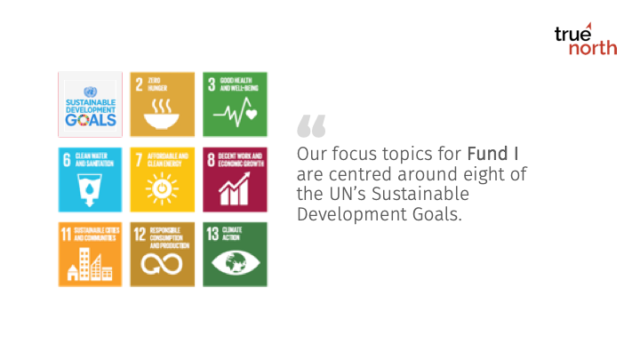 In recognition of #ClimateWeek, we are proud to share the 8 #sdgs our True North Fund I will be centred around. At True North, we deploy capital for social impact and we commit to connecting investor capital with climate-positive ventures.

#TrueNorthFundI #impactinvesting
